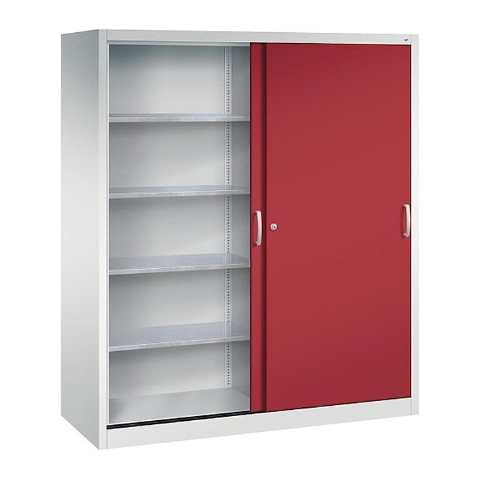 CP Stahlschrank 2169-00 S10097 lichtgrau, rubinrot 4 Fachböden 160,0 x 60,0 x 195,0 cm, aufgebaut, 1 St.