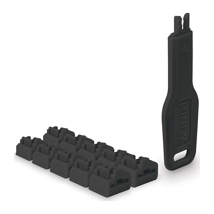 LINDY RJ45 Port Schlösser SCHWARZ, 10 Stck + 1 Schlüssel