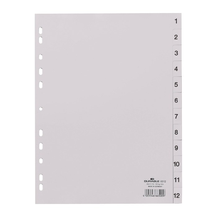 DURABLE Ordnerregister DIN A4 Vollformat 1-12 grau 12-teilig, 1 Satz