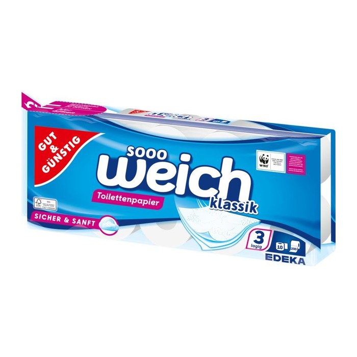GUT&GÜNSTIG Toilettenpapier sooo weich klassik 3-lagig, 10 St.