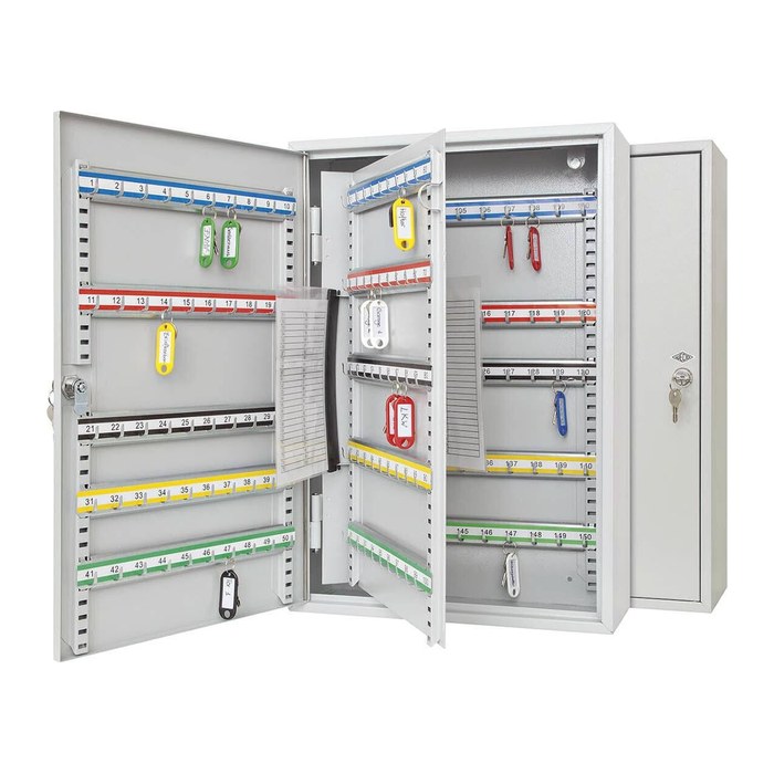 WEDO Schlüsselkasten lichtgrau mit 150 Haken, Sicherheitsschloss, 38,0 x 14,0 x 55,0 cm, 1 St.