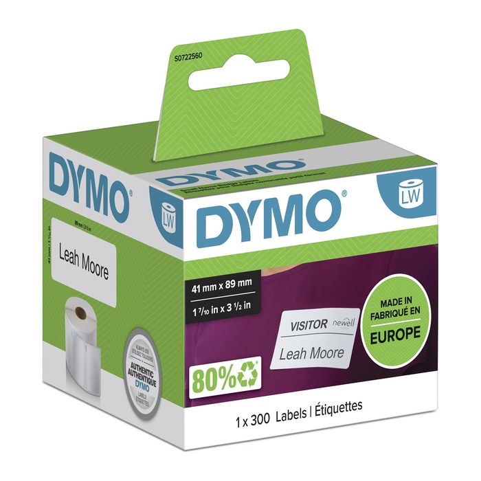 DYMO Etikettenrolle für Etikettendrucker S0722560 weiß, 41,0 x 89,0 mm, 1 x 300 Etiketten