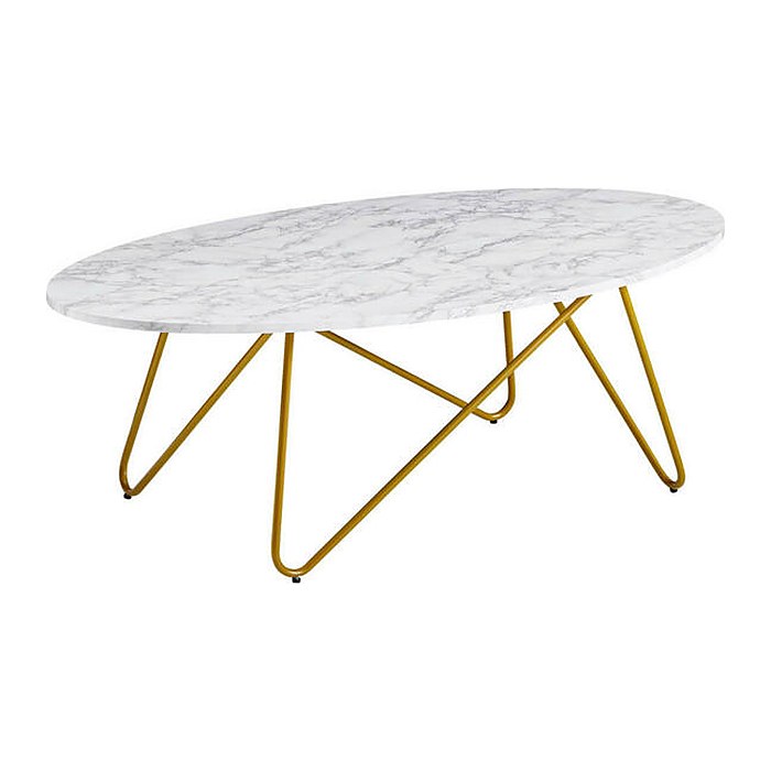 WOHNLING Couchtisch oval MDF-Platte weiß, marmor 120,0 x 60,0 x 40,0 cm, 1 St.