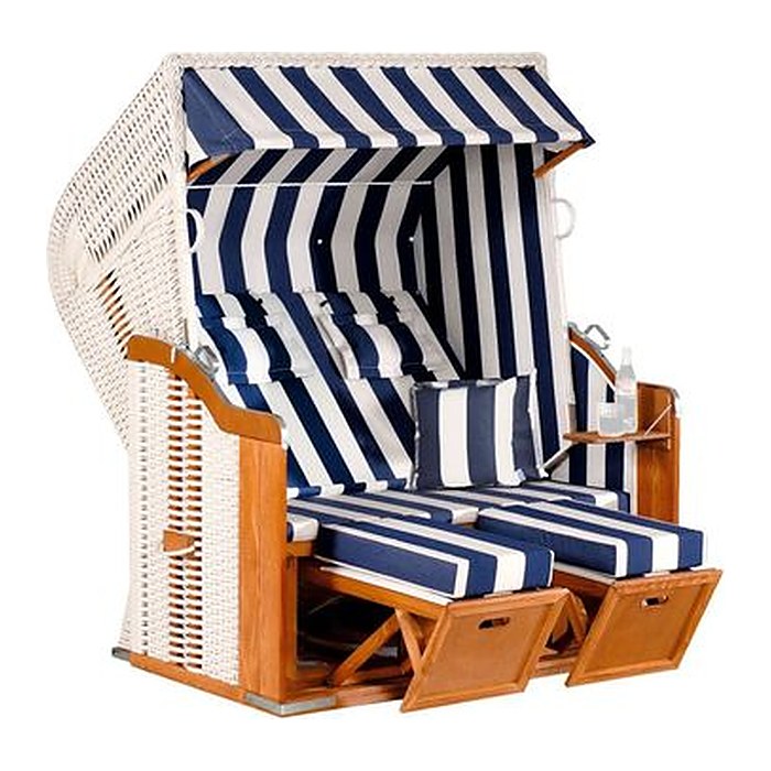 Sunny Smart® Strandkorb Rustikal 250XL Plus blau, weiß, gestreift, weiß Kunststoff, Holz, 9-teilig
