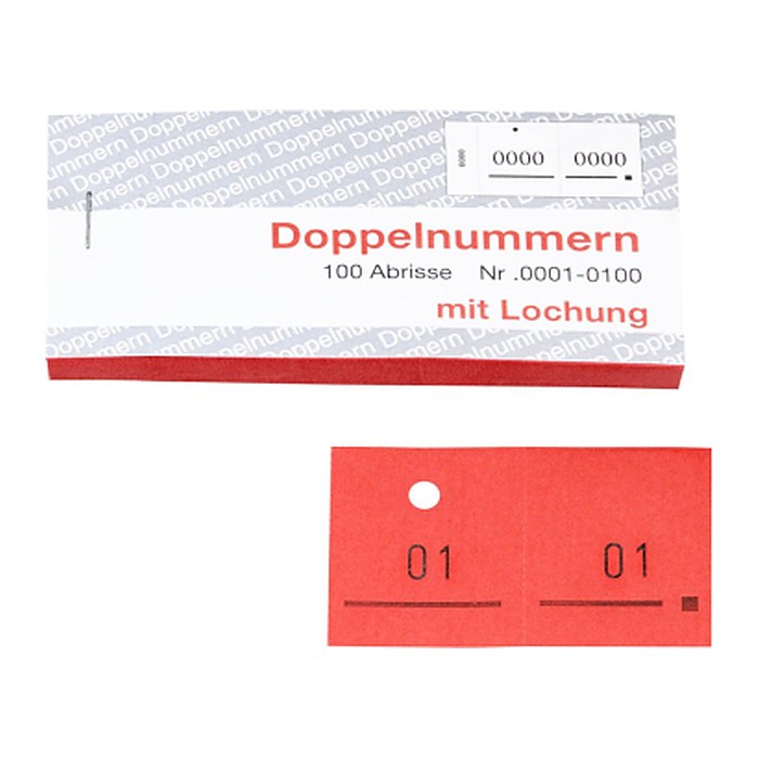 WOLF & APPENZELLER Doppelnummernblöcke 01-100, 101-200, 201-300, 301-400, 401-500, rot, 5 Blöcke