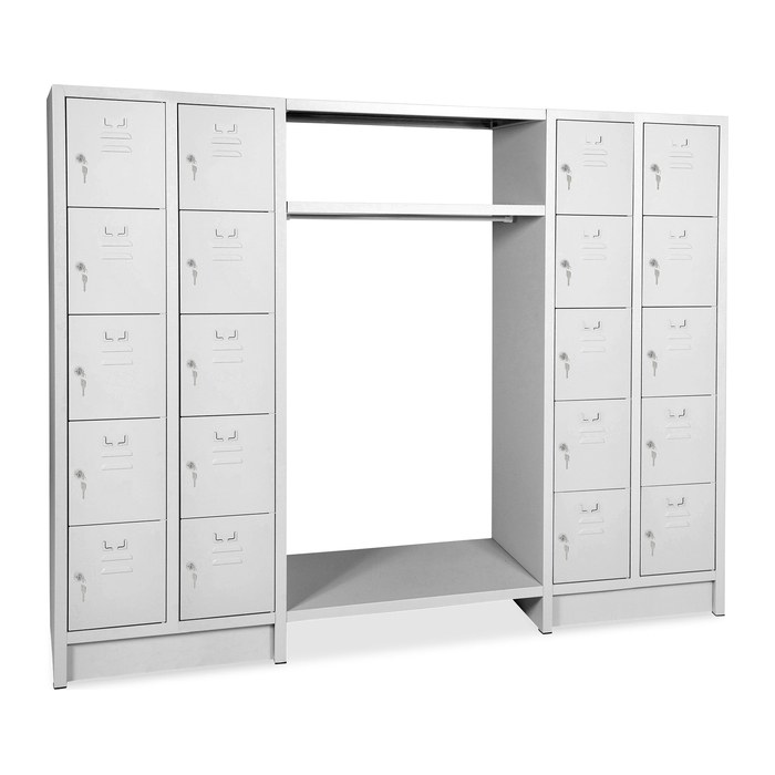 Schließfachgarderobe (20-Fächer) – Korpus in Lichtgrau (2040 x 500 x 1800 mm, Türen Lichtgrau)