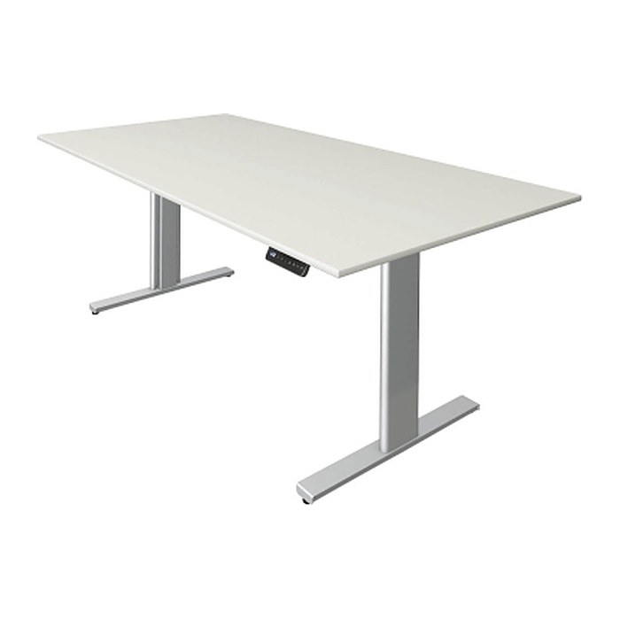 Kerkmann Move 3 tube elektrisch höhenverstellbarer Schreibtisch weiß rechteckig, T-Fuß-Gestell silber 200,0 x 100,0 cm
