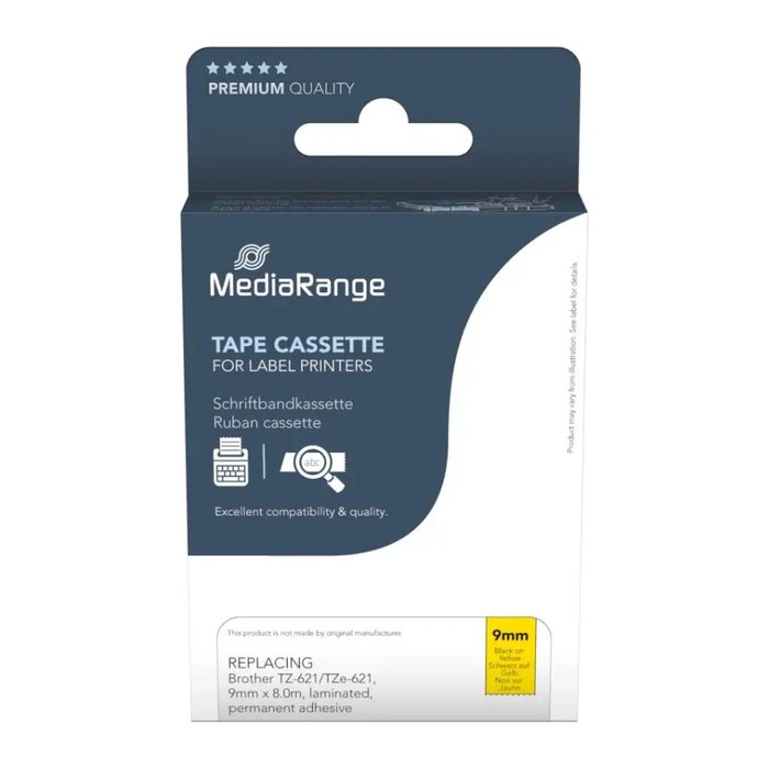 MediaRange Schriftband MRBTZ621 ersetzt brother TZ-621/TZe-621 , 9 mm, schwarz auf gelb, 1 St.