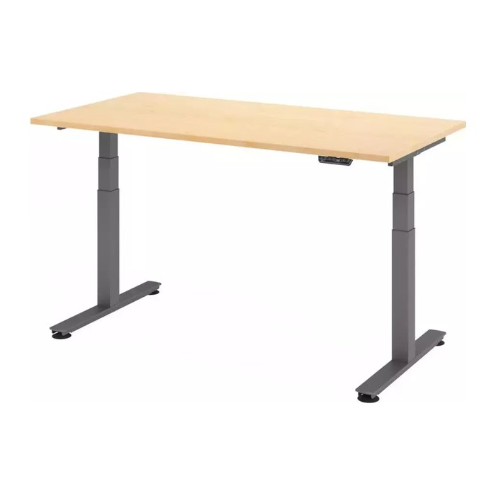 HAMMERBACHER XDSM16 elektrisch höhenverstellbarer Schreibtisch ahorn rechteckig, T-Fuß-Gestell grau 160,0 x 80,0 cm