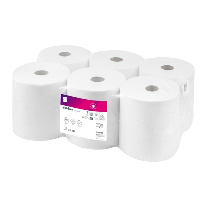 Satino Handtuchrollen prestige PT1 System 2-lagig hochweiß, 6 Rollen