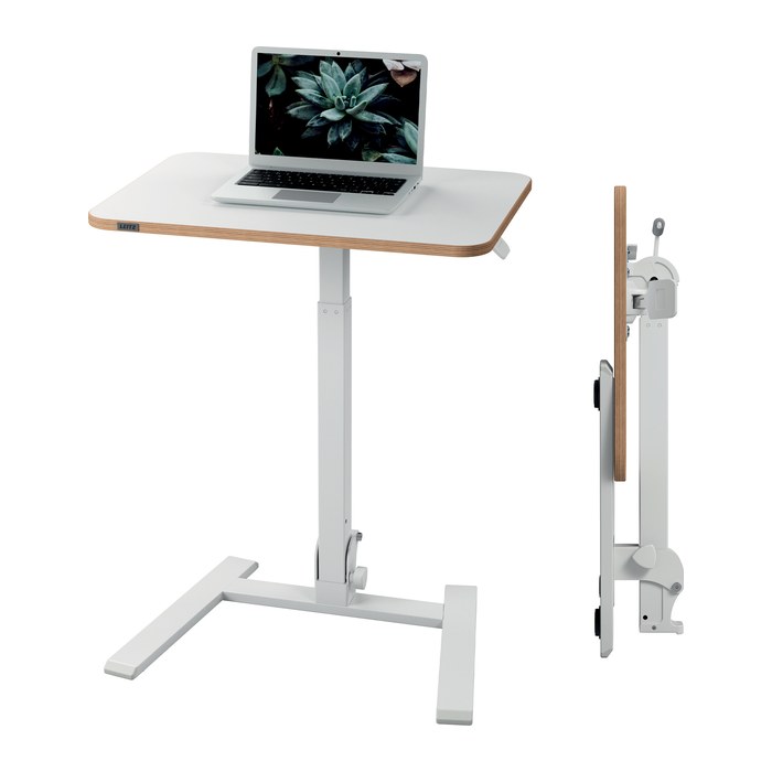LEITZ Ergo Compact 65880001 höhenverstellbarer Schreibtisch weiß rechteckig, A-Fuß-Gestell weiß 65,0 x 46,0 cm