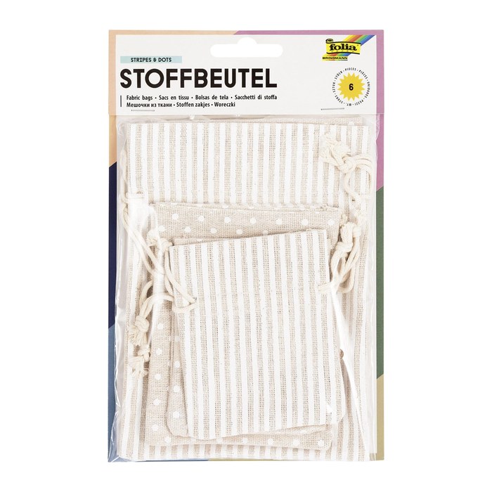 folia Stoffsäckchen mit Motiv Streifen und Punkte 8,0/10,0/13,0 x 10,0/130,/18,0 cm, 1 Pack