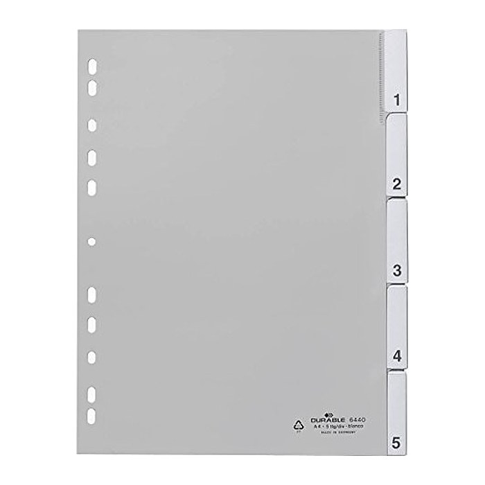 DURABLE Ordnerregister DIN A4 Vollformat 1-5 grau 5-teilig mit Wechseltaben, 1 Satz