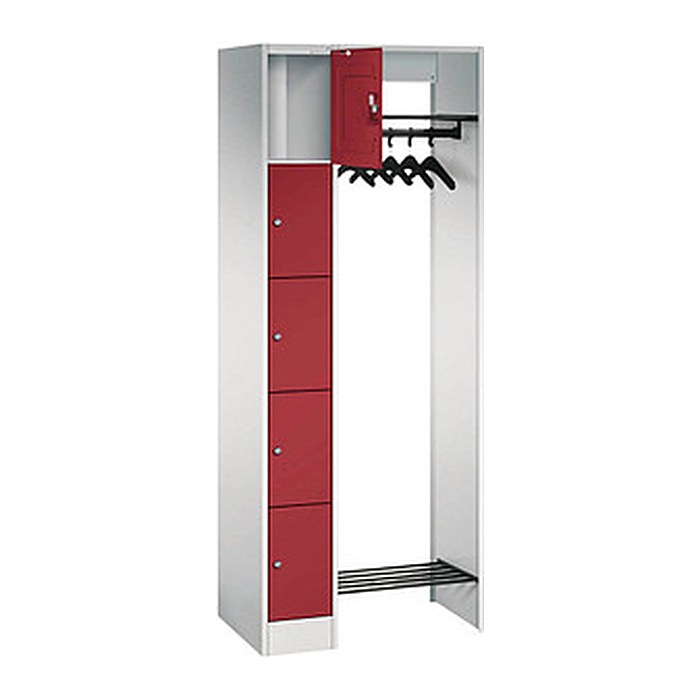 CP Garderobe mit Schließfächern lichtgrau, rubinrot 80700-00 S10007, 5 Schließfächer 74,0 x 48,0 x 195,0 cm
