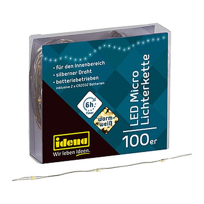 Idena 100er Micro LED Lichterkette silber 10,2 m, 1 St.