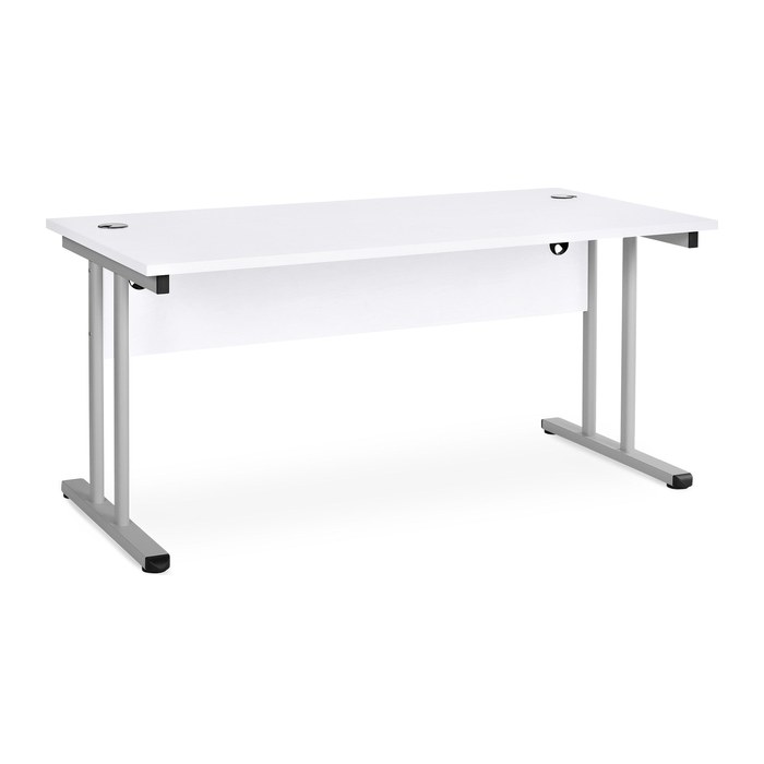 Schreibtisch – T-Fuß – Fixe höhe inkl. Knieraumblende (1200 x 800 x 730 mm, Platte Weiß)