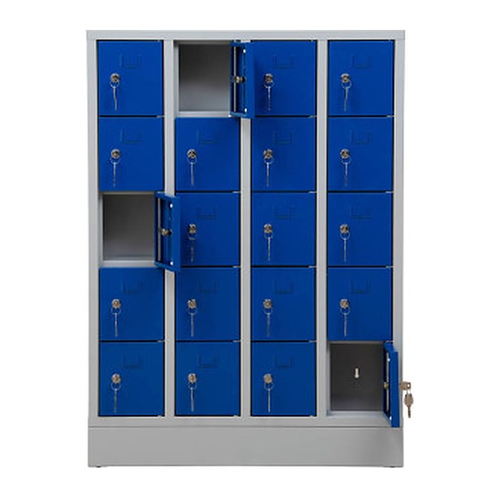 Gürkan Schließfachschrank lichtgrau, enzianblau 111037, 20 Schließfächer 80,0 x 15,0 x 110,0 cm