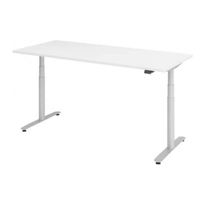 HAMMERBACHER VXDLR19 elektrisch höhenverstellbarer Schreibtisch weiß rechteckig, T-Fuß-Gestell grau 180,0 x 80,0 cm