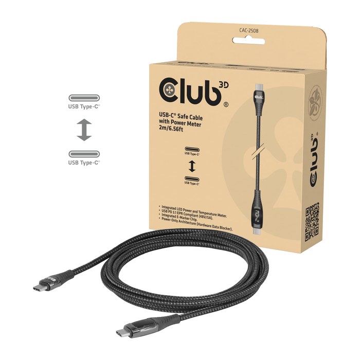 Club3D USB-C Sicherheitsladekabel 240W 2m Lade-Display St/St retail