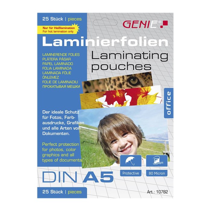 GENIE Laminiertaschen 25 A5 Folien 80 Mic.