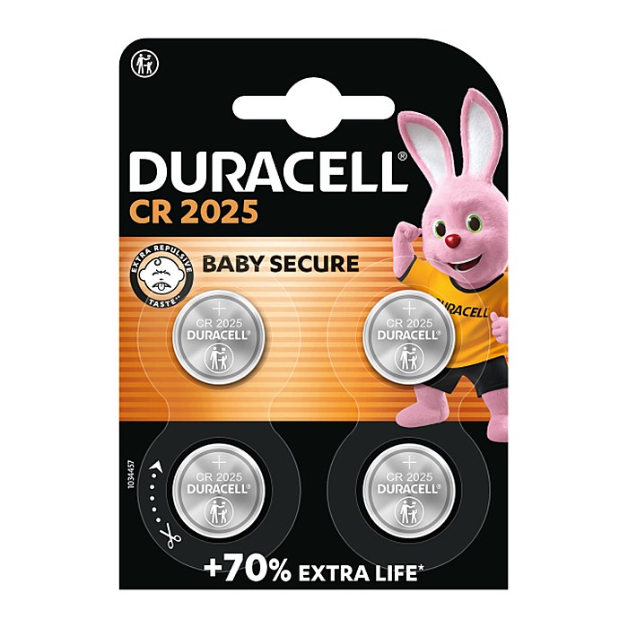 DURACELL Knopfzellen CR 2025 Lithium 3,0 V, 4 St.