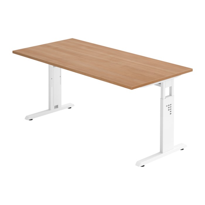 HAMMERBACHER OS 16 höhenverstellbarer Schreibtisch nussbaum rechteckig, C-Fuß-Gestell weiß 160,0 x 80,0 cm