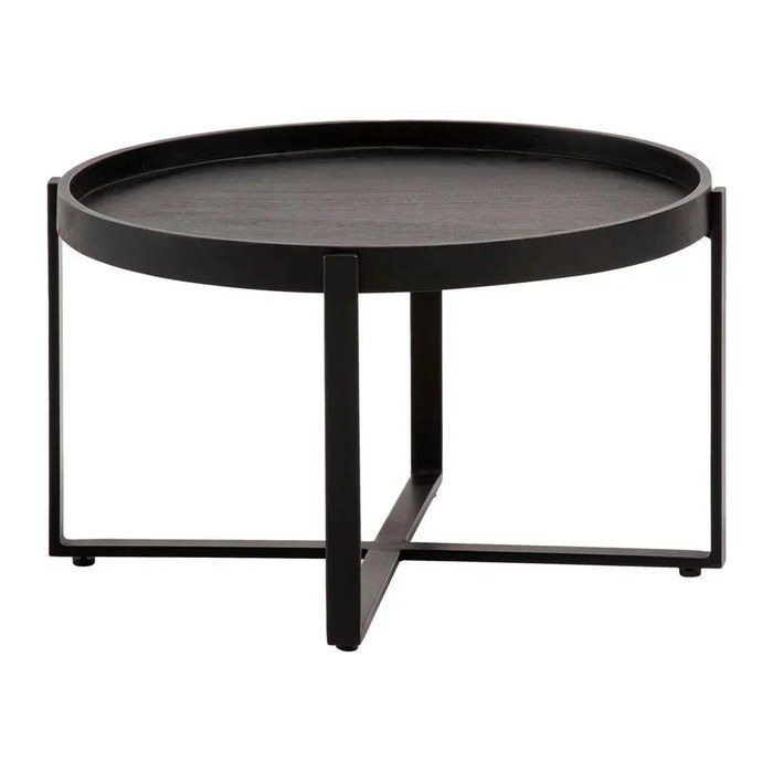 WOHNLING Couchtisch rund Massivholz schwarz 60,0 x 60,0 x 35,0 cm, 1 St.