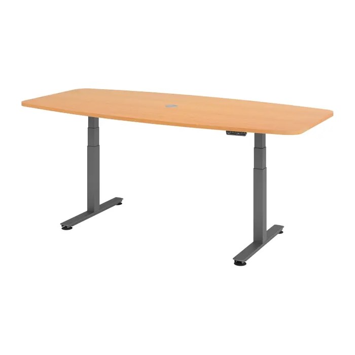 HAMMERBACHER Konferenztisch XDSM22 buche Tonnenform, T-Fuß-Gestell grau, 220,0 x 103,0 x 62,0 - 127,0 cm