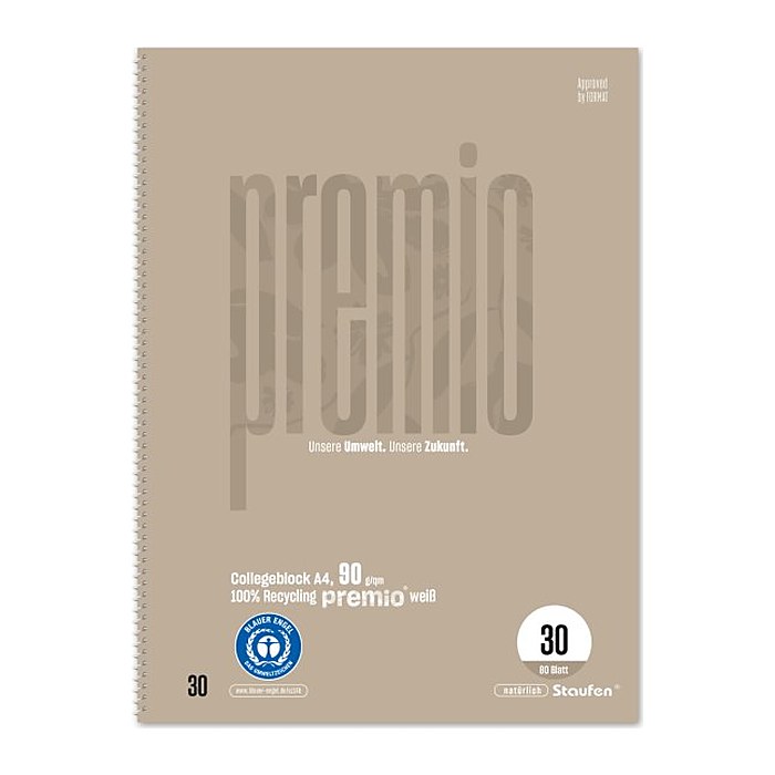 Staufen® Collegeblock Premio Lineatur 30 blanko DIN A4 ohne Rand, 1 St.