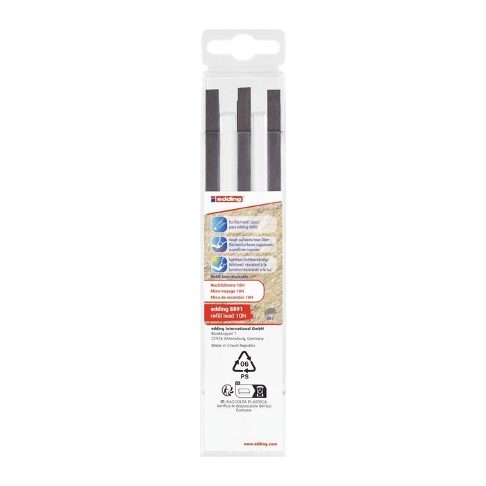 edding 8891 Bleistiftminen für Zimmermannsbleistift mit Druckmechanismus grau 10H 2,0 - 5,0 mm, 6 St.