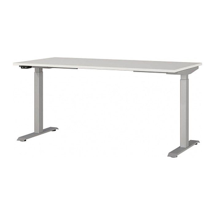 GERMANIA JET höhenverstellbarer Schreibtisch lichtgrau rechteckig, T-Fuß-Gestell silber 160,0 x 80,0 cm