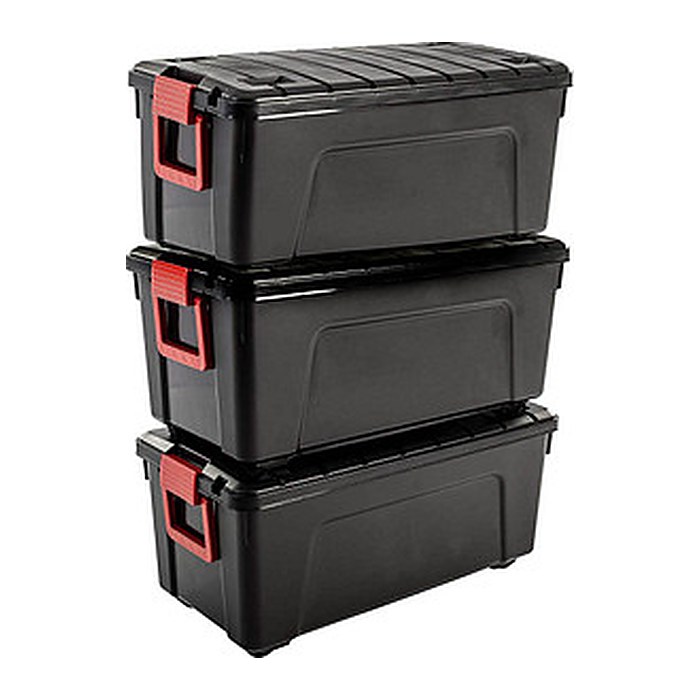 IRIS Ohyama Multi Aufbewahrungsboxen 3x 75,0 l schwarz, rot 39,5 x 78,0 x 56,0 cm, 3 St.