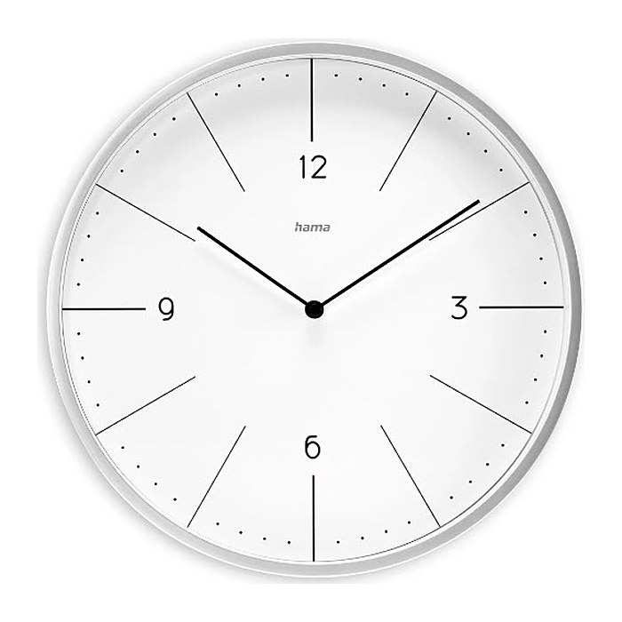hama Wanduhr Sardinien weiß silber Kunststoff, Ø 30,0 cm