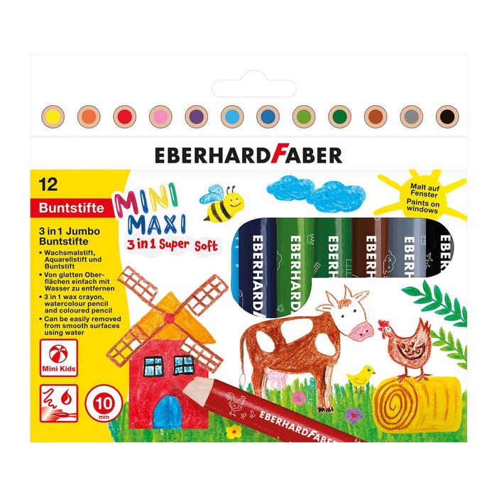 EBERHARD FABER Jumbo MiniMaxi 3in1 Buntstifte farbsortiert, 12 St.