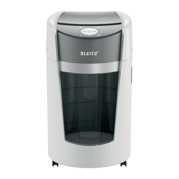 AKTION: LEITZ IQ OptiMax Office 550 Aktenvernichter mit Partikelschnitt P-5, 2 x 15 mm, bis 10 Blatt, weiß mit 25 Euro CashBack