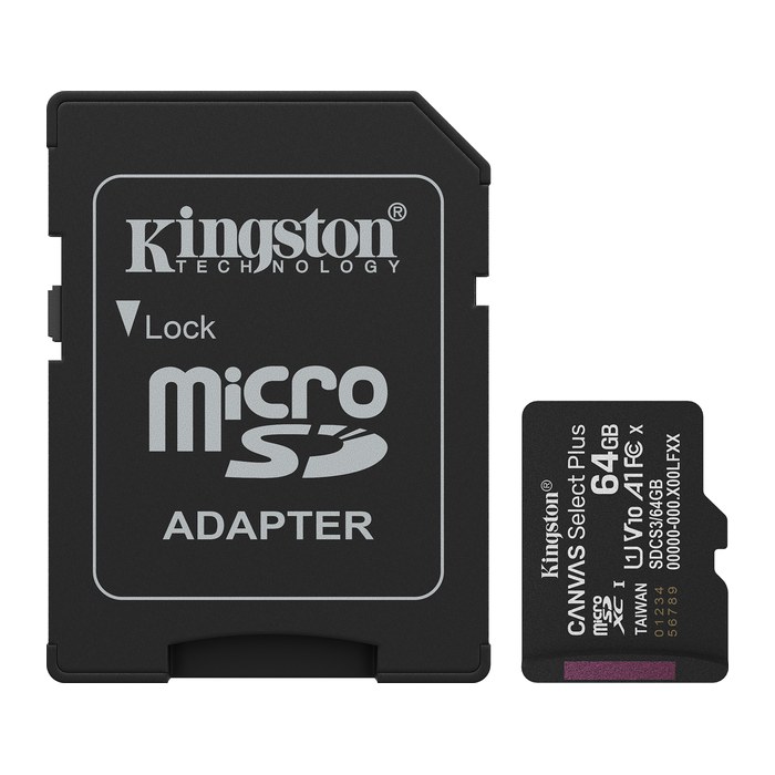 SD MicroSD Card 64GB Kingston SDXC Canvas+ Gen3 m.Adapter retail