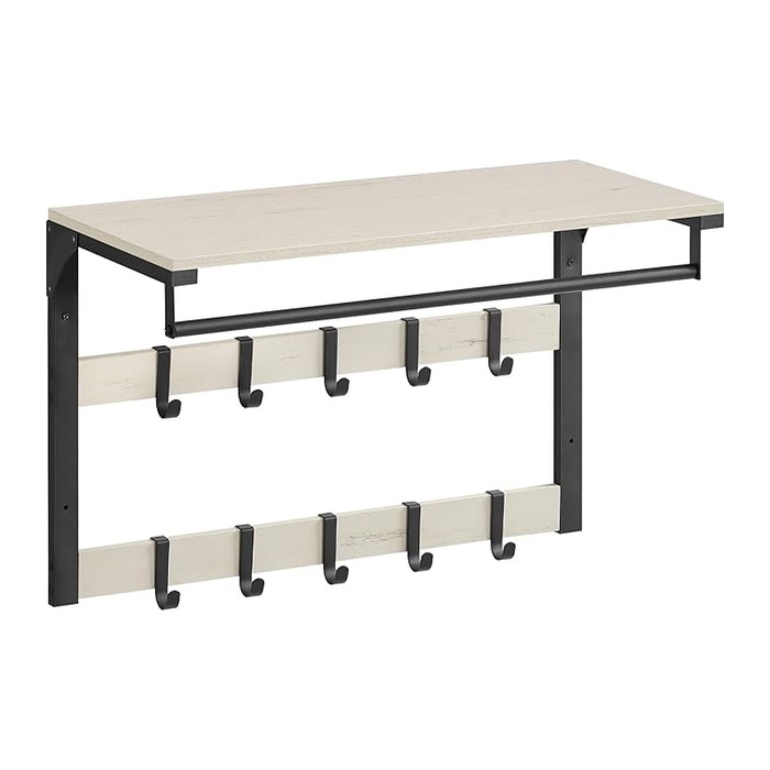VASAGLE Wandgarderobe weiß Holz 10 Haken 65,0 x 42,0 cm, 1 St.