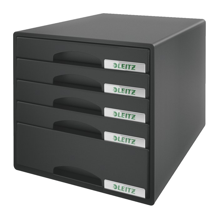 LEITZ Schubladenbox Plus schwarz 52110095, DIN A4 mit 5 Schubladen, 1 St.