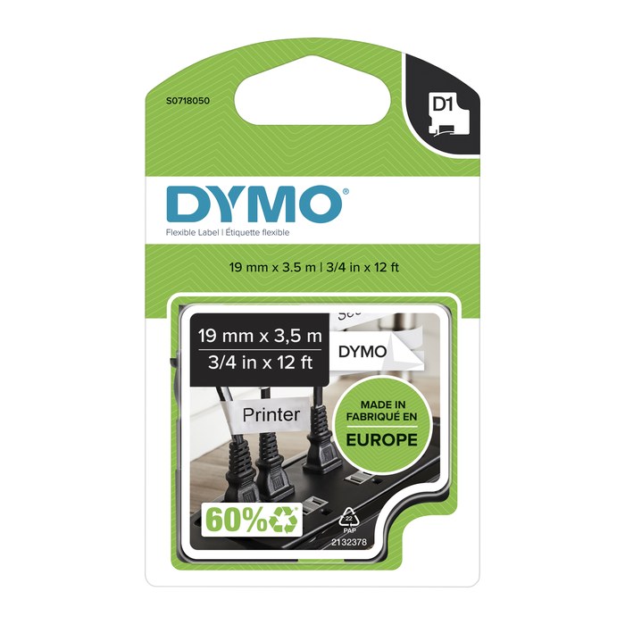 DYMO Schriftband D1 16958 S0718050, 19 mm, schwarz auf weiß, 1 St.