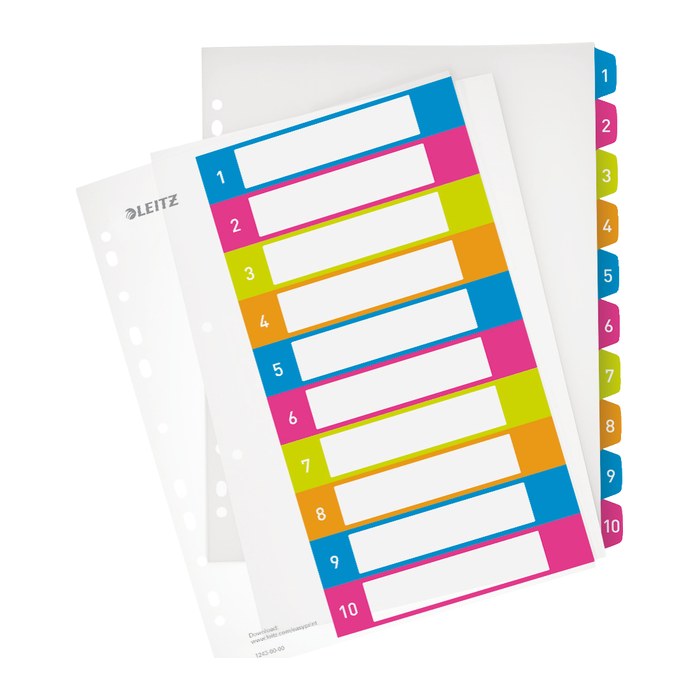 LEITZ Ordnerregister WOW DIN A4 Vollformat, Überbreite 1-10 farbig 10-teilig, 1 Satz