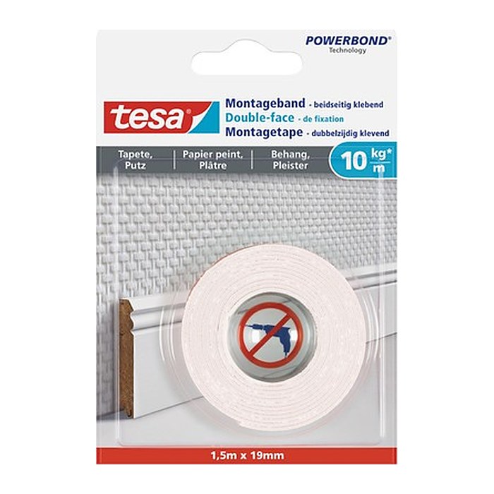 tesa Montageband 77742 doppelseitiges Klebeband 19,0 mm x 1,5 m, 1 Rolle