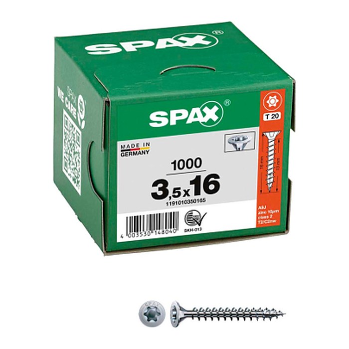 SPAX® Universalschrauben T20 Senkkopf WIROX 1191010350165 3,5 mm x 16 mm, 1.000 St.