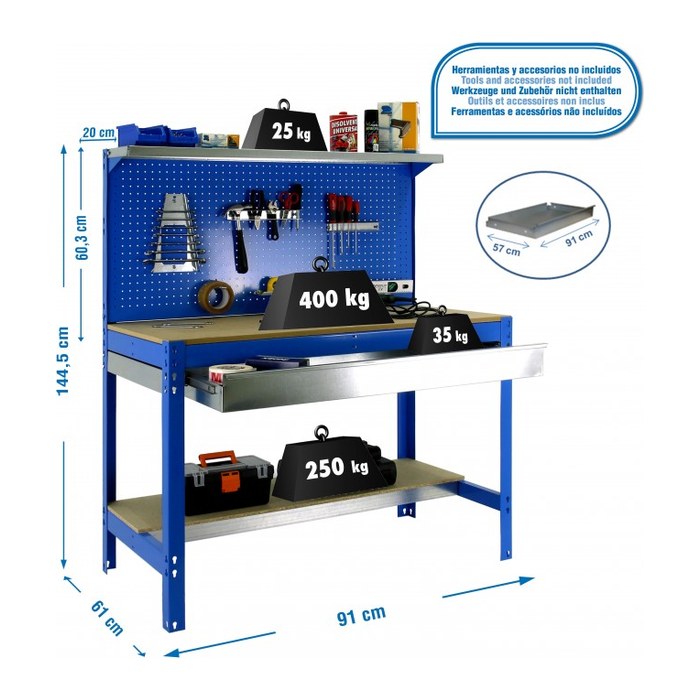 Simonrack Werkbank SIMONWORK BT3 BOX 900 blau 1 Schublade 91,0 x 61,0 x 144,5 cm