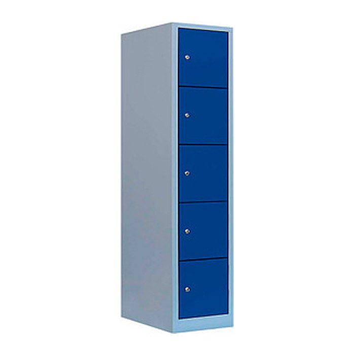 LÜLLMANN Schließfachschrank enzianblau, lichtgrau 523911, 5 Schließfächer 41,5 x 50,0 x 190,0 cm