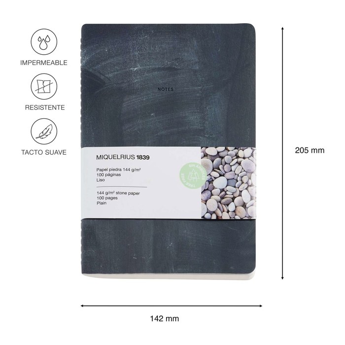 MIQUELRIUS Notizbuch Stone Paper ca. DIN A5 blanko, schwarz Hardcover 50 Seiten, 1 St.