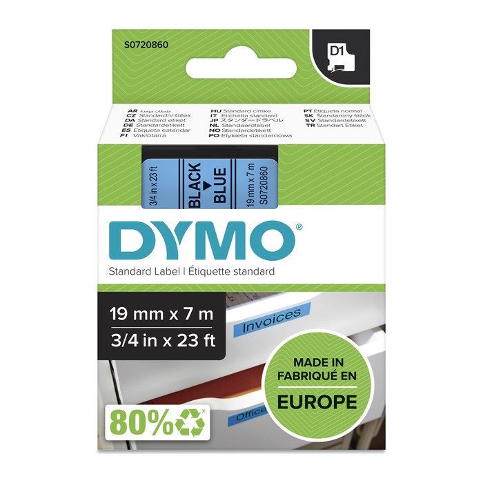 DYMO Schriftband D1 S0720860, 19 mm, schwarz auf blau, 1 St.