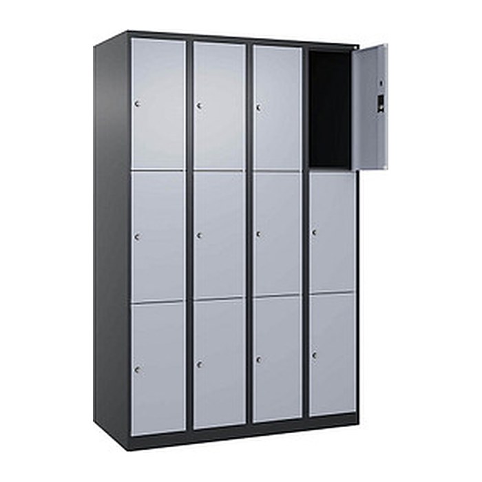 CP Schließfachschrank Classic Plus schwarzgrau, weißaluminium 080000-403 S10037, 12 Schließfächer 120,0 x 50,0 x 185,0 cm