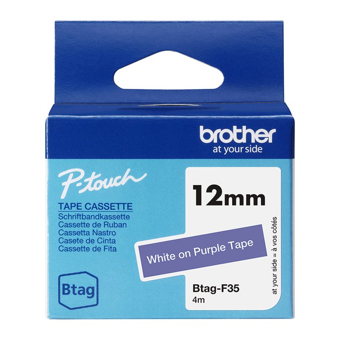 brother Schriftband Btag BTAGF35, 12 mm, weiß auf lila, 1 St.