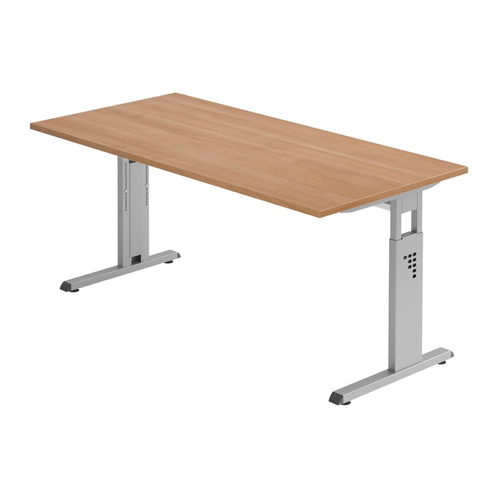 HAMMERBACHER OS 16 höhenverstellbarer Schreibtisch nussbaum rechteckig, C-Fuß-Gestell silber 160,0 x 80,0 cm