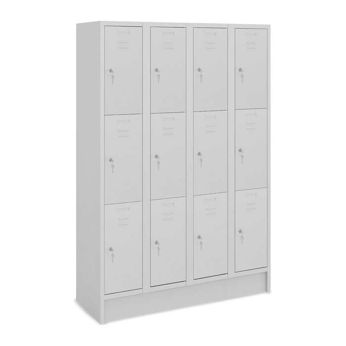Fächerschrank (4 Abteile je 3 Fächer) 300 mm Abteilbreite – Lichtgrau